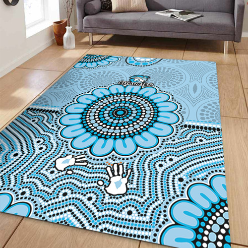 Sutherland and Cronulla Sport Custom Area Rug - Australia Supporters With Aboriginal Inspired Style Area Rug
