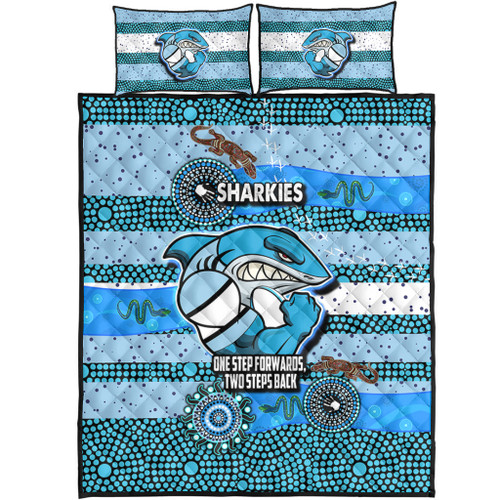 Sutherland and Cronulla Sport Custom Quilt Bed Set - One Step Forwards Two Steps Back With Aboriginal Style Quilt Bed Set