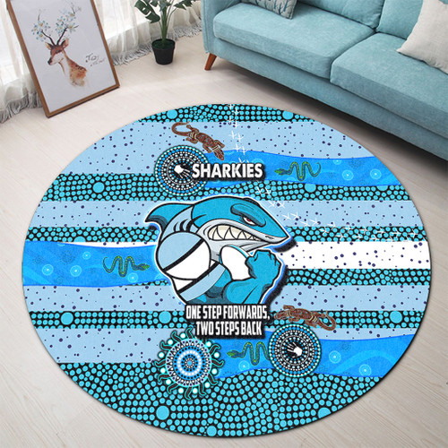 Sutherland and Cronulla Sport Custom Round Rug - One Step Forwards Two Steps Back With Aboriginal Style Round Rug