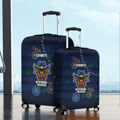 North Queensland Sport Custom Luggage Cover - One Step Forwards Two Steps Back With Aboriginal Style Luggage Cover