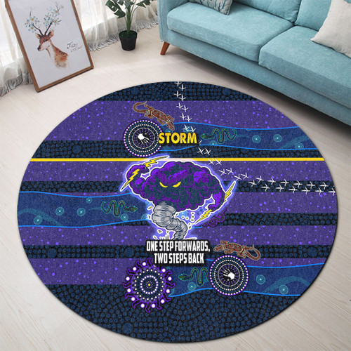 Melbourne Sport Custom Round Rug - One Step Forwards Two Steps Back With Aboriginal Style Round Rug