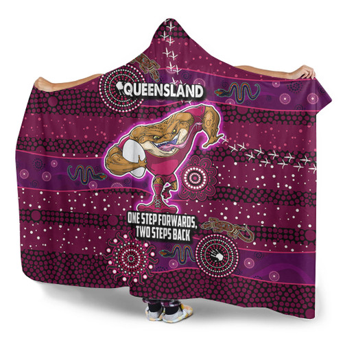Queensland Sport Custom Hooded Blanket - One Step Forwards Two Steps Back With Aboriginal Style Hooded Blanket