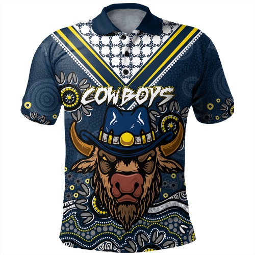 North Queensland Sport Polo Shirt - Custom Blue Cowboys Blooded Aboriginal Inspired