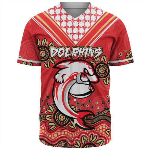 Redcliffe Sport Baseball Shirt - Custom Red Dolphins Blooded Aboriginal Inspired