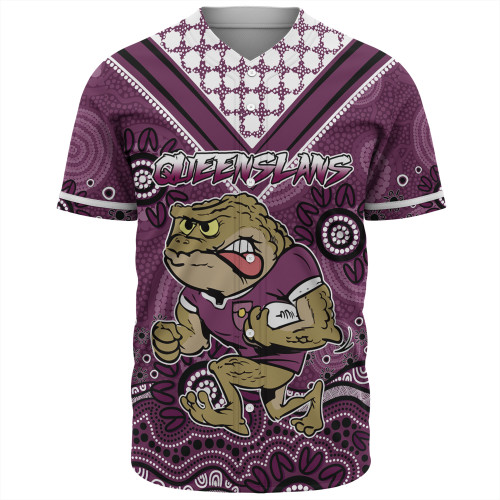 Queensland Sport Baseball Shirt - Custom Maroon Cane Toad Blooded Aboriginal Inspired