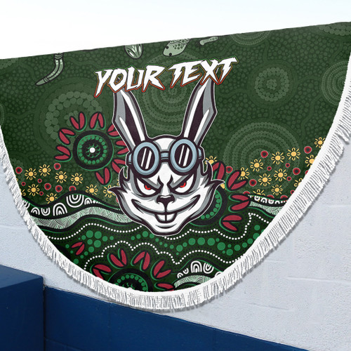 South of Sydney Sport Custom Beach Blanket - Custom Green Rabbits Blooded Aboriginal Inspired Beach Blanket