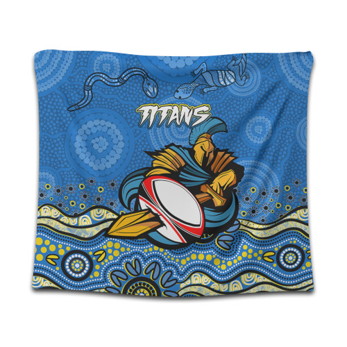 Gold Coast Sport Custom Tapestry - Custom Blue Titans Blooded Aboriginal Inspired Tapestry