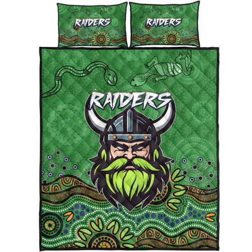 Canberra City Sport Custom Quilt Bed Set - Custom Green Raiders Blooded Aboriginal Inspired Quilt Bed Set