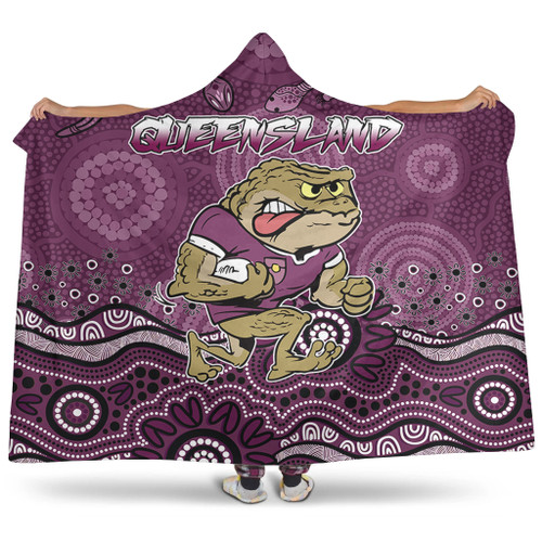 Queensland Sport Custom Hooded Blanket - Custom Maroon Cane Toad Blooded Aboriginal Inspired Hooded Blanket