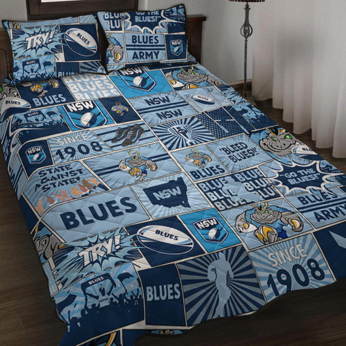New South Wales Quilt Bed Set - Team Of Us Die Hard Fan Supporters Comic Style