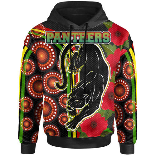 Australia Penrith City Hoodie - Aboriginal Inspired Australia Penrith City Anzac Day Panther With Poppy Flower Hoodie