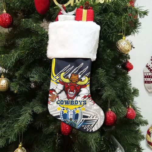 North Queensland Christmas Stocking - Custom Indigenous Queensland Super Cows With Sea Turtle Scratch Style