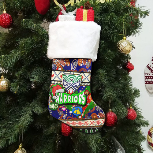 Warriors Christmas Stocking - Xmas Warriors Christmas Balls, Snowflake With Aboriginal Inspired Patterns