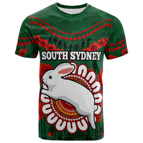 Australia South Sydney Anzac Custom T-shirt - Poppies Flower And Souths T-shirt