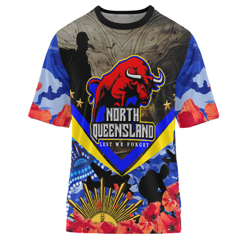 Australia North Queensland Custom T-shirt - Aboriginal Inspired Anzac Day North Queensland with Poppy Flower Indigenous T-shirt