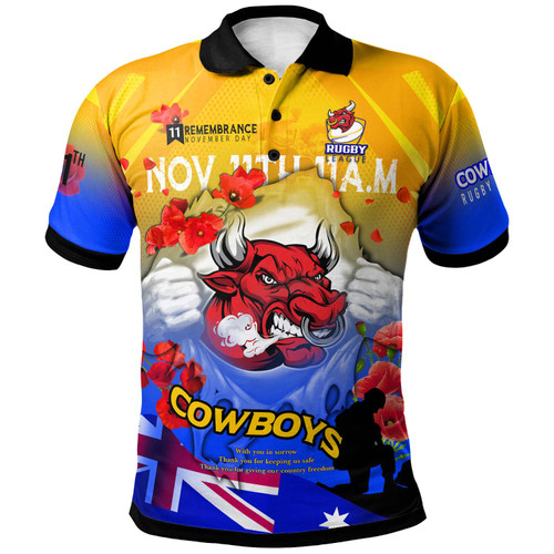 Australia North Queensland Polo Shirt - Custom Australia North Queensland Remembrance Day Lest We Forget Poppies Polo Shirt