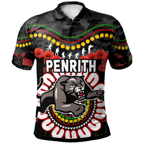 Australia Penrith Anzac Custom Polo Shirt - Poppies Penrith and Aboriginal Inspired Polo Shirt