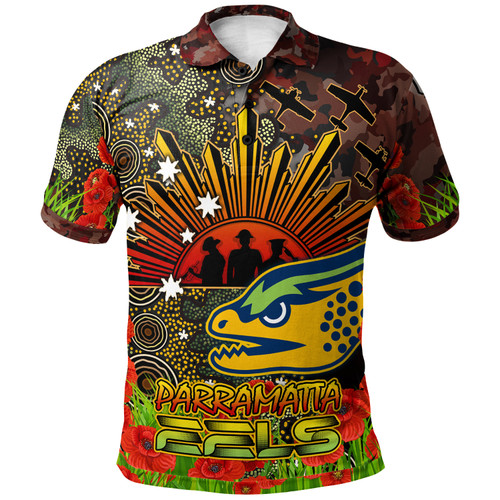 Australia Parramatta Custom Polo Shirt - Anzac Australia Parramatta with Remembrance Poppy and Indigenous Patterns Polo Shirt