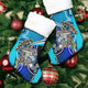 Sharks Christmas Stocking - Sharks With Ball And Aboriginal Inspired Dot Design Blue Background