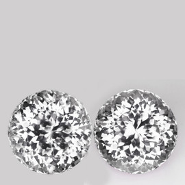 11.00 mm 2pcs {12.24 cts} Round Brilliant Cut Extreme Brilliancy Natural Colorless Goshenite (White Beryl ) {Flawless-VVS}