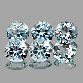 3.70 mm 6 pcs Round AAA Fire Natural Soft Blue Aquamarine {Flawless-VVS}