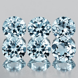 3.70 mm 6 pcs Round Brilliant Cut AAA Fire Natural Sky Blue Aquamarine {Flawless-VVS}