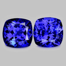 6.50 mm 2pcs { 2.82 cts} Cushion AAA Fire D Block Intense Blue Tanzanite Natural {Flawless-VVS}--AAA Grade