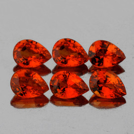 4x3 mm 6 pcs Pear AAA Fire Intense Orange Sapphire Natural (Flawless-VVS}--AAA Grade