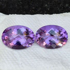 25x18 mm 2pcs { 59.06 cts } Oval Brilliant Cut Extreme Brilliancy Intense Purple Amethyst Natural {Flawless-VVS1}--AAA Grade