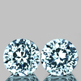 7.00 mm 2pcs  Round Machine Brilliant Cut Extreme Brilliancy Natural Blue Aquamarine {Flawless-VVS}--AAA Grade