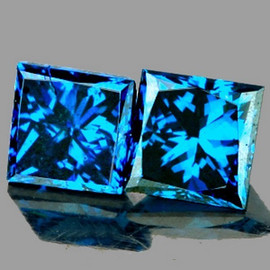 2.20 mm 2 pcs Square Princess Cut AAA Fire Natural Blue Diamond  { VVS-VS CLARITY}