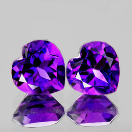 7.00 mm 2 pcs Heart Intense Royal Purple Amethyst Natural {Flawless-VVS1}--AAA Grade