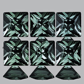 3.00 mm 6 pcs Square Princess Cut Extreme Brilliancy Rare Steel Blue Green Sapphire { Flawless-VVS }--UNHEATED