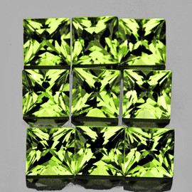 2.50 mm 9 pcs Square Machine Princess Cut Extreme Brilliancy AAA Canary Green Sapphire Natural {Flawless-VVS}--AAA Grade