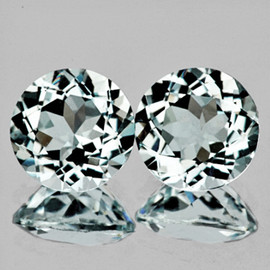 7.00 mm 2 pcs { 2.00 cts } Round Brilliant Cut Best AAA Fire Natural Light Blue Aquamarine {Flawless-VVS}