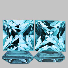 6.00 mm 2 pcs Square Princess Cut Extreme Brilliancy Natural Sky Blue Topaz {Flawless-VVS1}