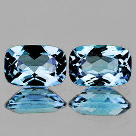 6x4 mm 2 pcs { 1.08 cts } Cushion Brilliant Cut AAA Fire Natural Santa Maria Blue Aquamarine {Flawless-VVS}