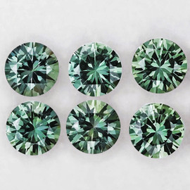 3.00 mm 6 pcs Round Machine Brilliant Cut Extreme Brilliancy AAA Teal Green Sapphire Natural {Flawless-VVS}--AAA Grade