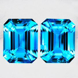 8x6 mm 2pcs Octagon Emerald Cut AAA Fire Intense Swiss Blue Topaz Natural {Flawless-VVS}--AAA Grade