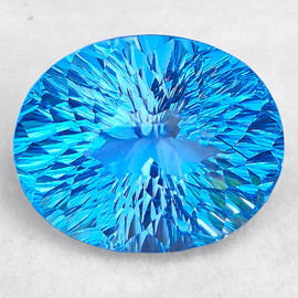 25x20 mm { 65.16 cts } Oval Custom Concave Cut Extreme Brilliancy Natural AAA Swiss Blue Topaz {Flawless-VVS}--AAA Grade