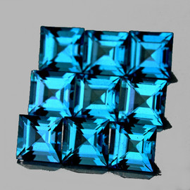 4.00 mm 9 pcs Square Emerald Cut AAA Fire Intense London Blue Topaz Natural {Flawless-VVS1}
