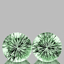 13.00 mm 2pcs { 14.17 cts } Round Concave Cut Extreme Brilliancy Natural Green Amethyst {Flawless-VVS1}