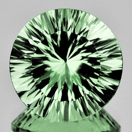 14.00 mm { 9.54 cts } Round Concave Cut Extreme Brilliancy Natural Green Amethyst {Flawless-VVS1}