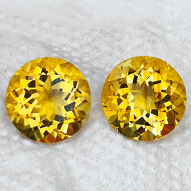 14.00 mm 2pcs { 18.35 cts} Round Brilliant Cut Extreme Brilliancy AAA Golden Yellow Citrine Natural (Flawless-VVS1}--AAA Grade