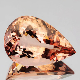 13x9 mm { 3.96 cts } Pear Brilliant Cut Extreme Brilliancy Natural AAA Peach Pink Morganite [Flawless-VVS]--AAA Grade