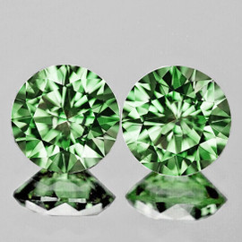 3.80 mm 2pcs Round Machine Brilliant Cut Extreme Brilliancy Natural AAA Green Madagascar Sapphire { Flawless-VVS }--AAA Grade