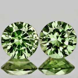 3.50 mm 2pcs Round Machine Brilliant Cut Extreme Brilliancy Natural AAA Green Ceylon Sapphire { Flawless-VVS }--AAA Grade