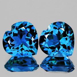 11.00 mm 2 pcs Heart Brilliant Cut Extreme Brilliancy Intense AAA Swiss Blue Topaz Natural { Flawless-VVS }--AAA Grade