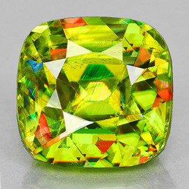 6.00 mm { 1.13 cts } Cushion Excellent Rainbow Flash Intense Yellow Green Sphene Natural { VVS }--AAA Grade