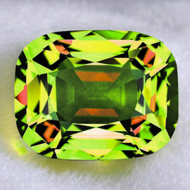 6.5x5.5 mm { 1.05 cts } Cushion Excellent Rainbow Flash Intense Yellow Green Sphene Natural { Flawless-VVS }--AAA Grade
